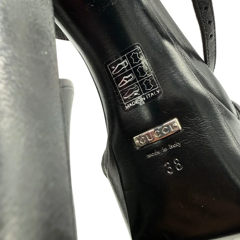 Gucci Black‎ Leather Studded Platform Sandals Block Heel Made in Italy Size 38